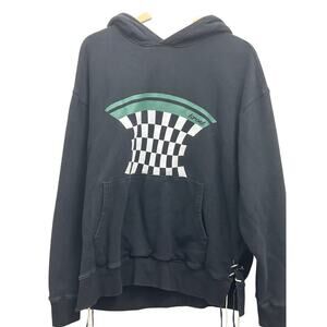 Krost Graphic Hoodie Black Checkerboard Drawstring Pullover Sweatshirt